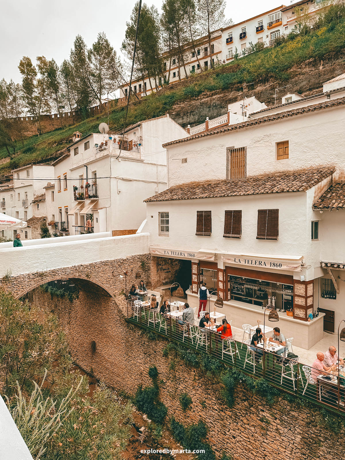 La Telera 1860 restaurant with a terrace above the river Río Trejo in Setenil de las Bodegas cave village in Spain
