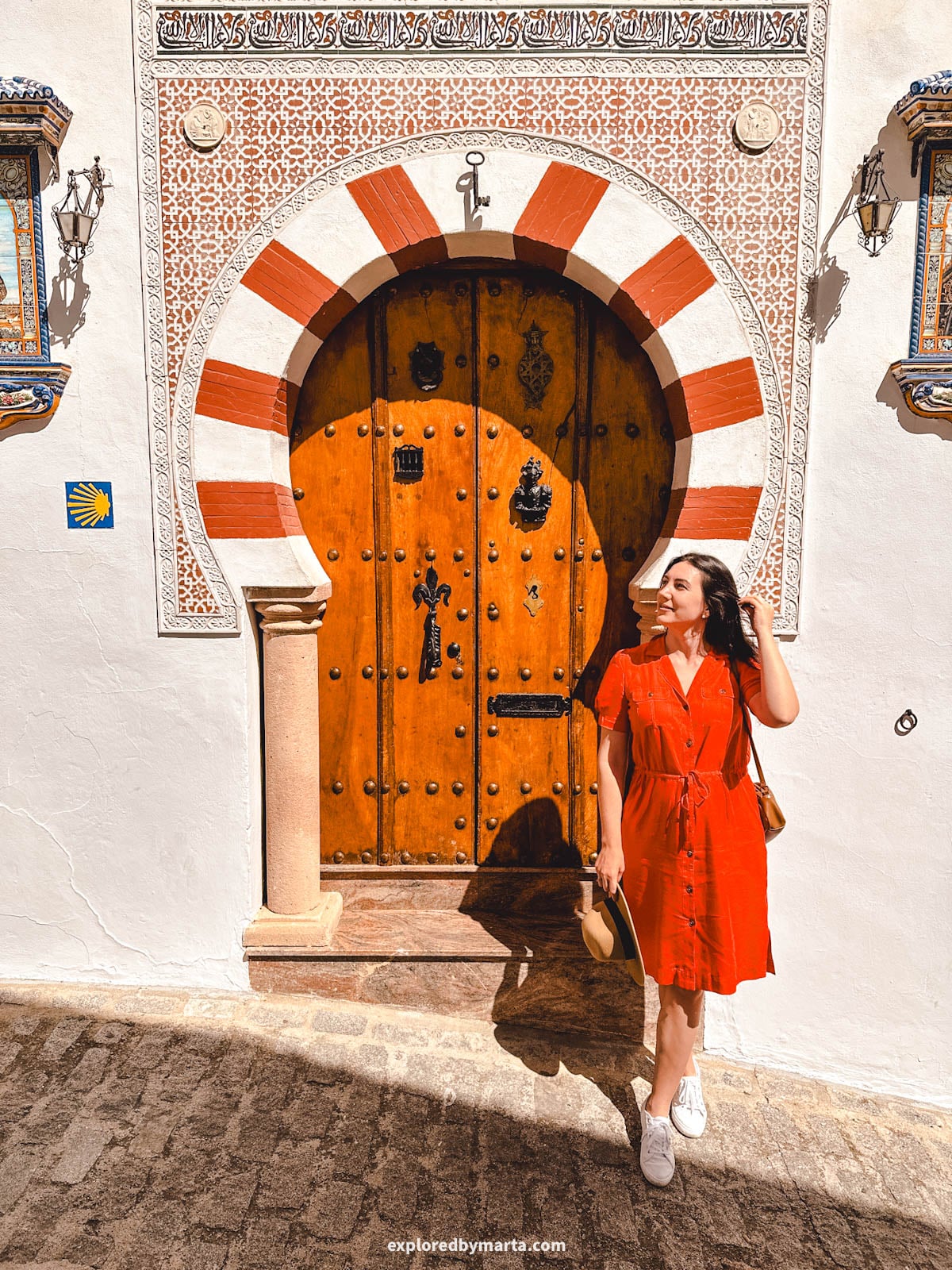 Mudéjar-style door on Calle San Benito in Setenil de las Bodegas cave village in Spain