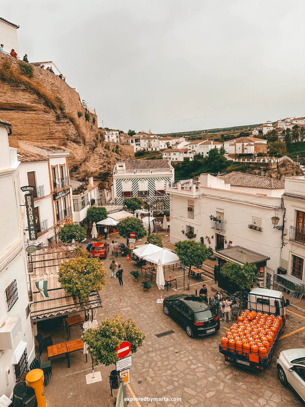 Plaza de Andalucía in Setenil de las Bodegas cave village in Spain