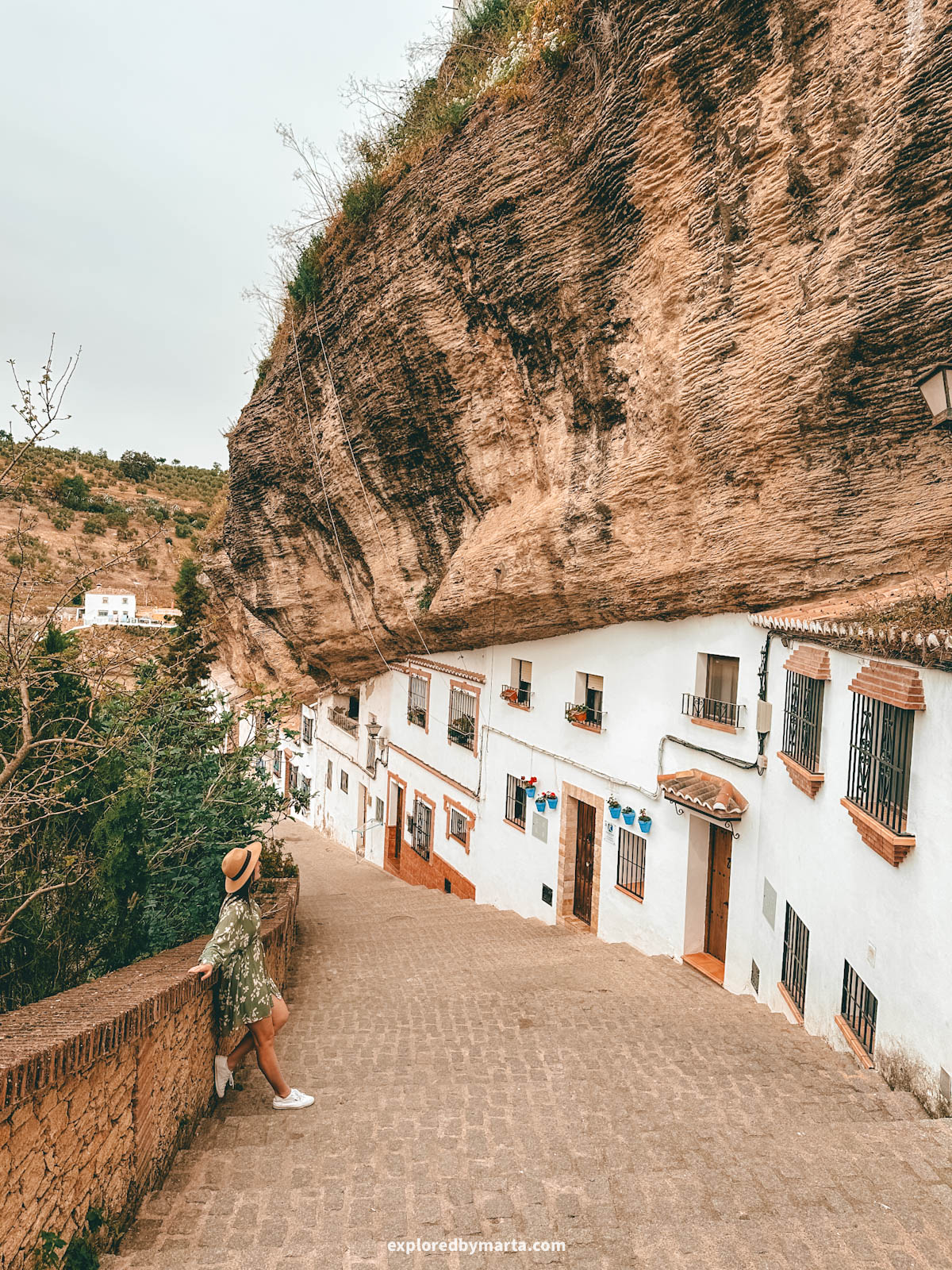 Rock overhangs on Calle Calcetas in Setenil de las Bodegas cave village in Spain