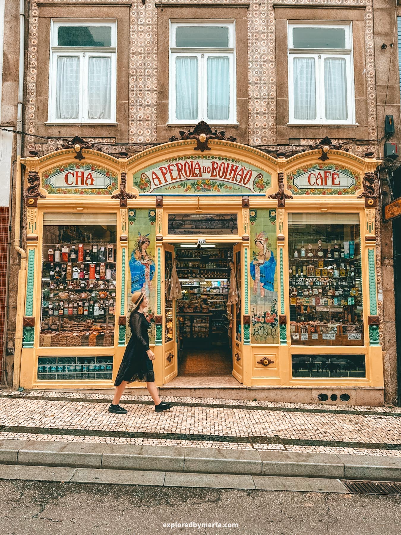 A Pérola do Bolhão historical grocery store with art nouveau facade in Porto, Portugal