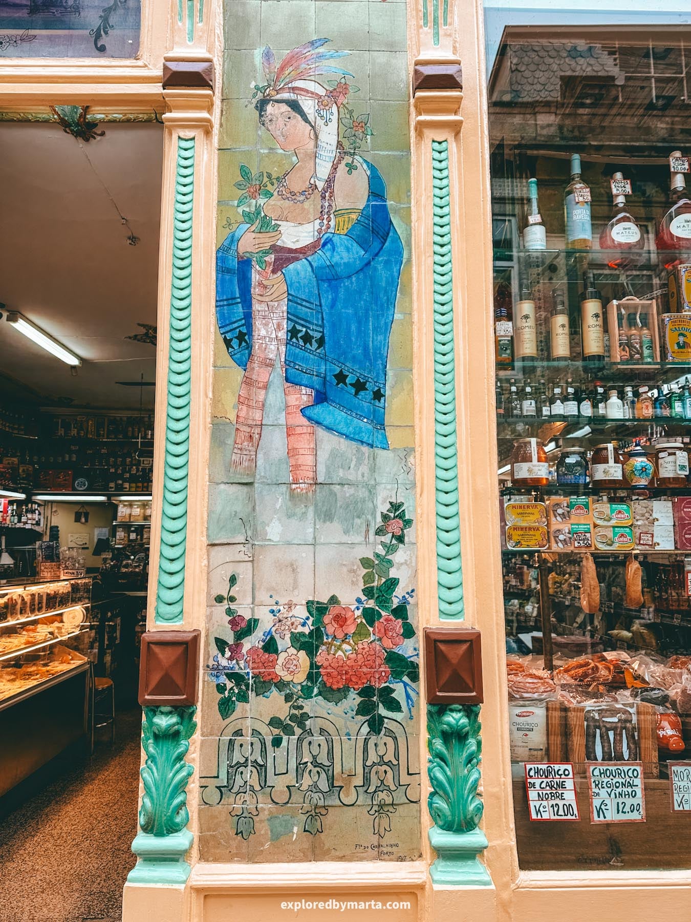 A Pérola do Bolhão historical grocery store with art nouveau facade in Porto, Portugal