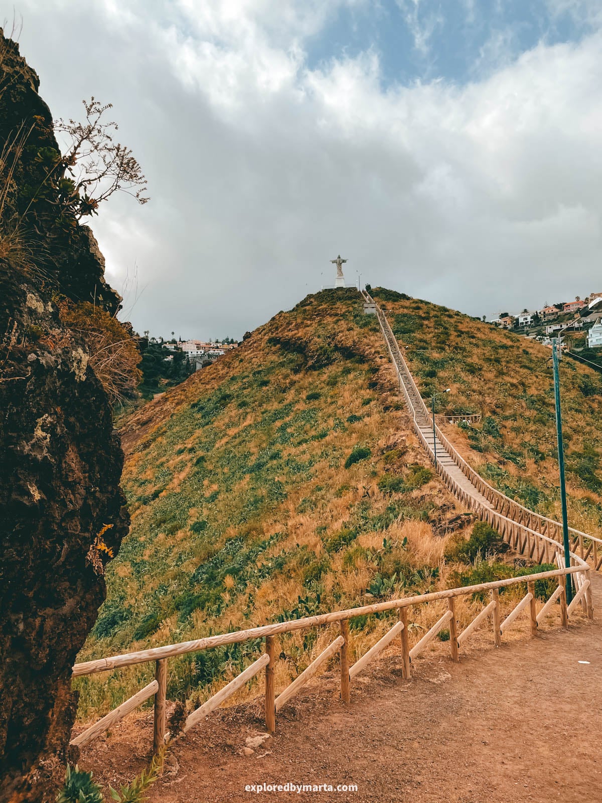 Cristo Rei do Garajau seen from Miradouro do Cristo Rei in Madeira, Portugal