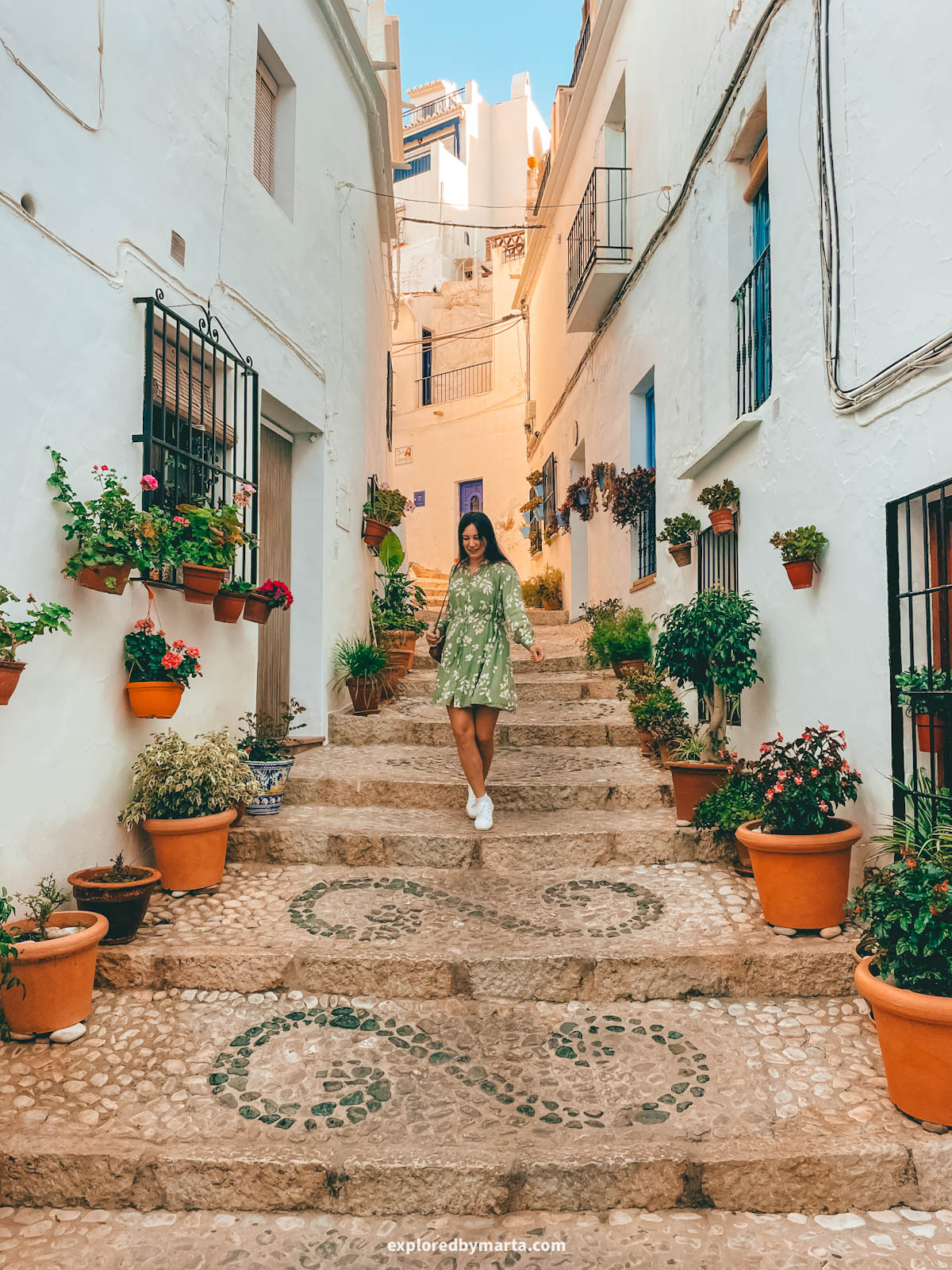Flowerpot stairs at Calle Hernando el Darra in Frigiliana, Spain