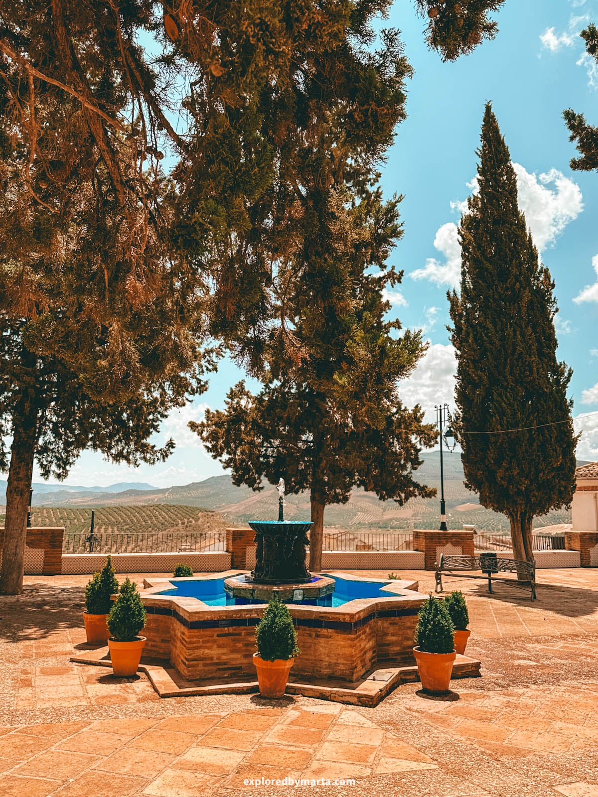 Plaza Nueva and Fuente de los Leones in iznajar town in Andalusia, Spain