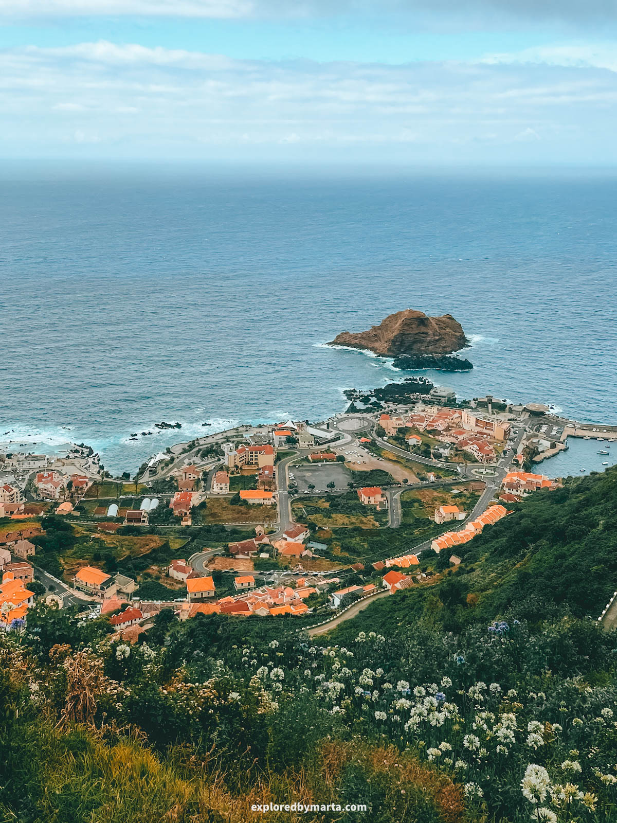 Porto Moniz town seen from above in Madeira, Portugal