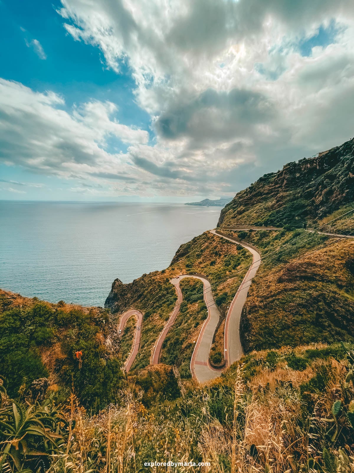 Road to Praia do Garajau seen from Cristo do Garajau in Madeira, Portugal
