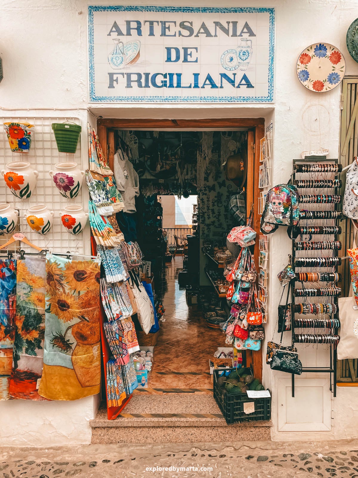 Souvenir shops on Calle Real in Frigiliana, Spain