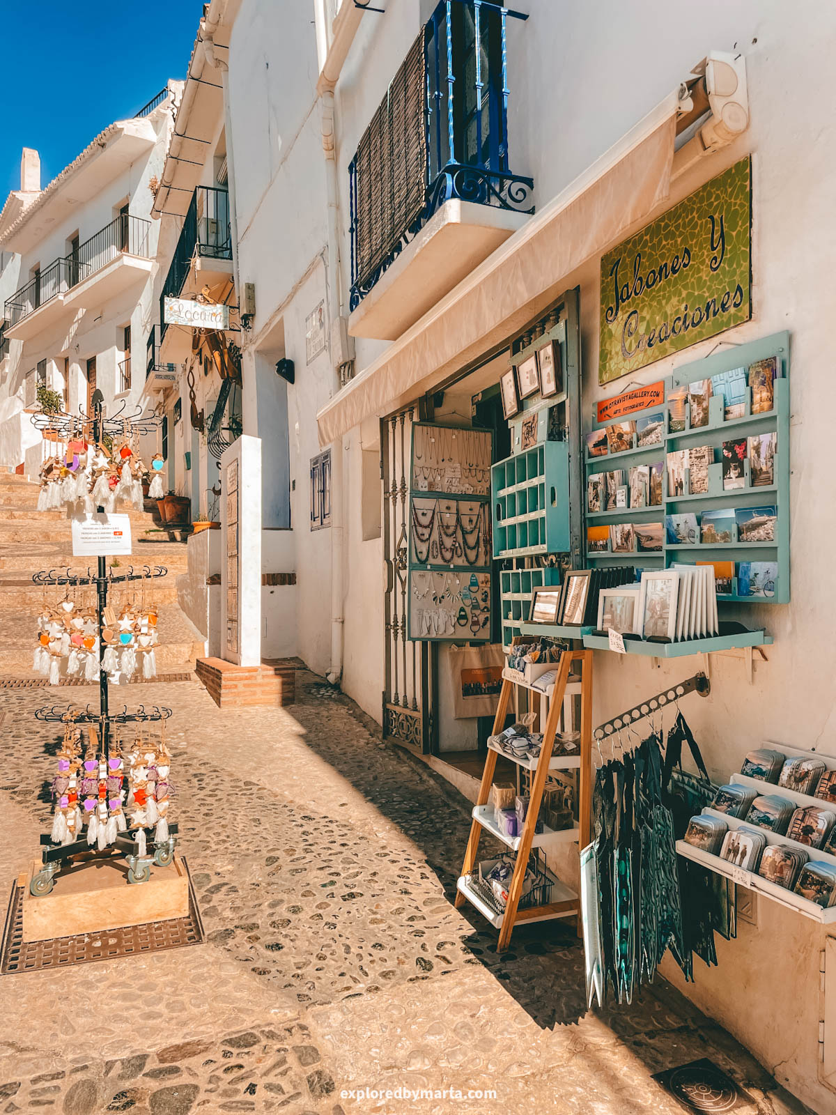 Souvenir shops on Calle Real in Frigiliana, Spain