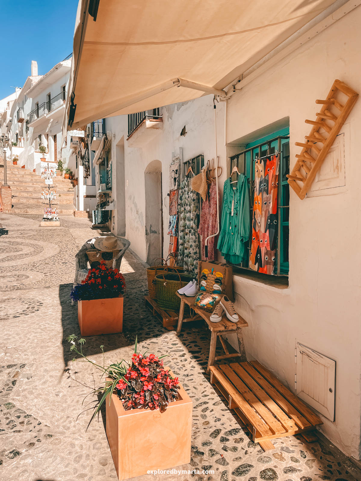 Souvenir shops on Calle Real in Frigiliana, Spain