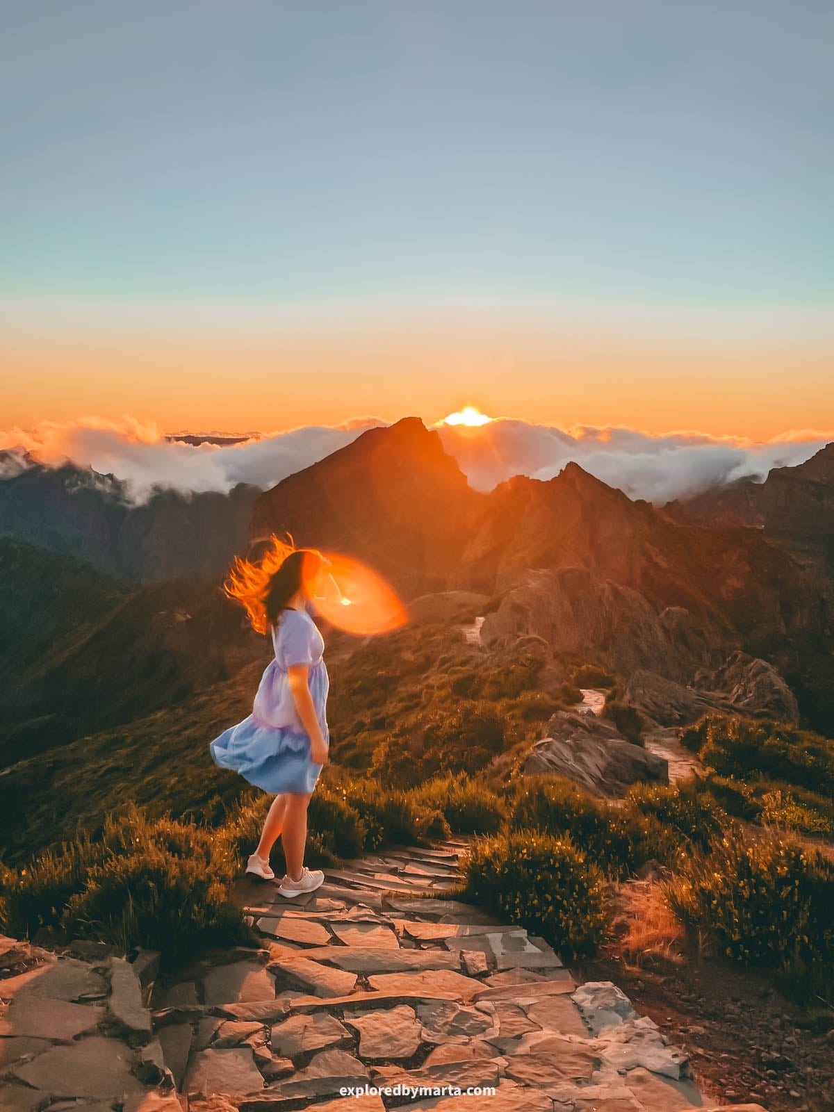 Sunset at Miradouro do Pico do Areeiro in Madeira, Portugal