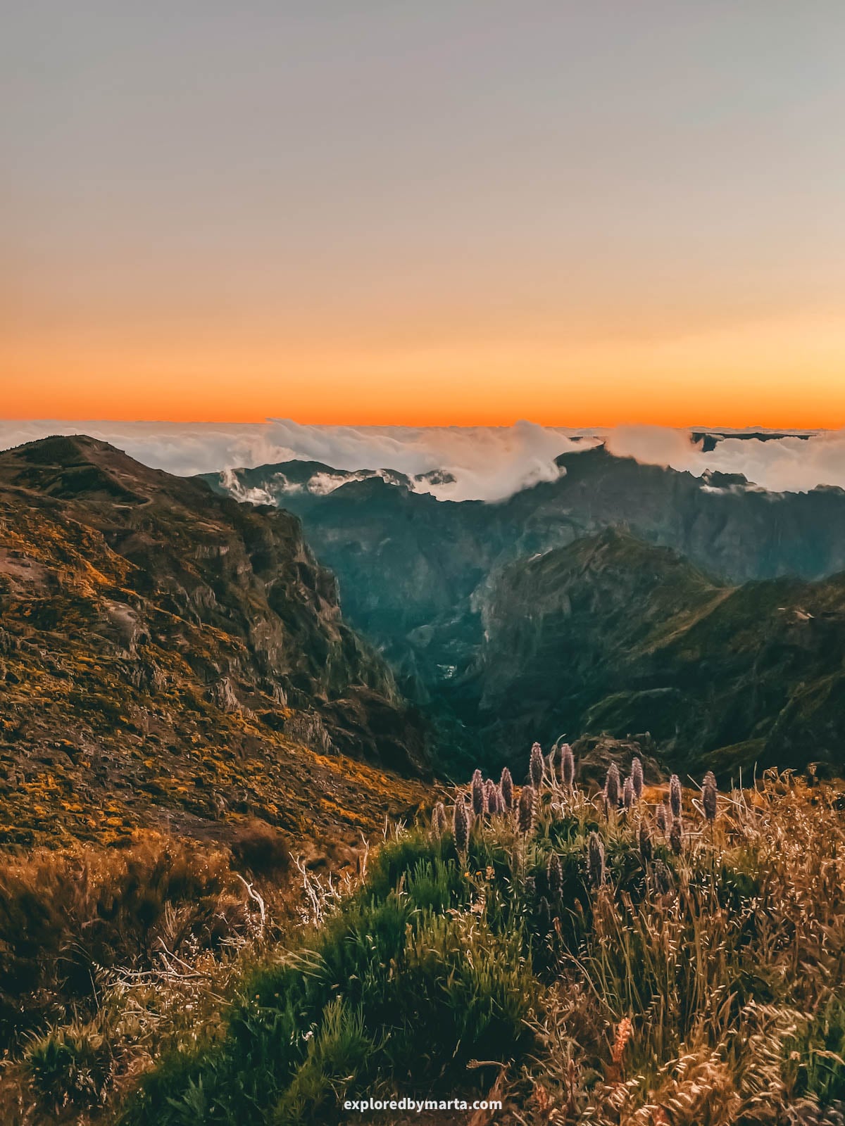 Sunset at Miradouro do Pico do Areeiro in Madeira, Portugal