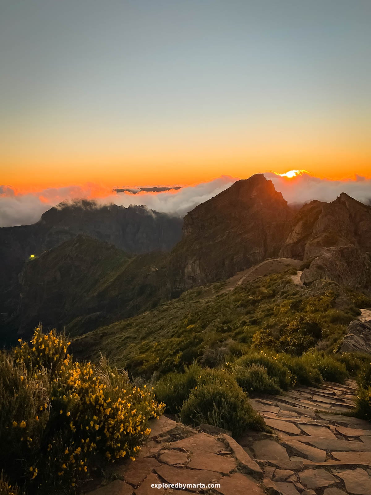 Sunset at Pico do Areeiro mountain in Madeira island, Portugal
