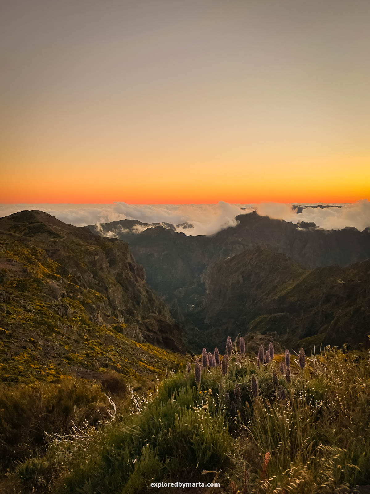 Sunset at Pico do Areeiro mountain in Madeira island, Portugal