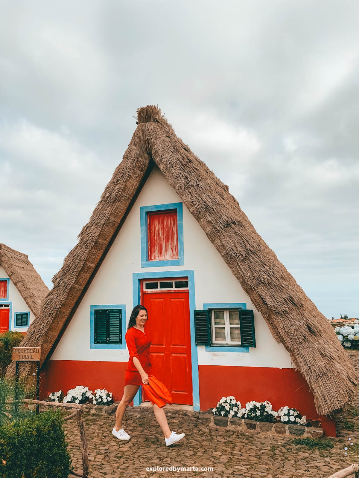 The traditional Madeiran houses in Santana town in Madeira, Portugal
