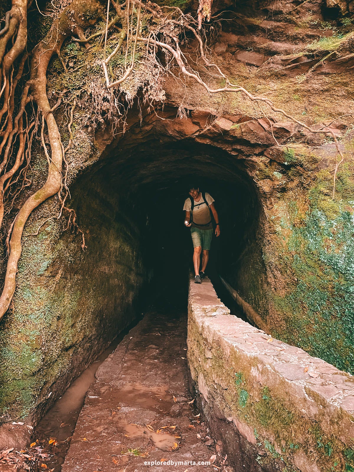 Tunnel along Levada do Caldeirão Verde-Caldeirão do Inferno hike in Madeira, Portugal