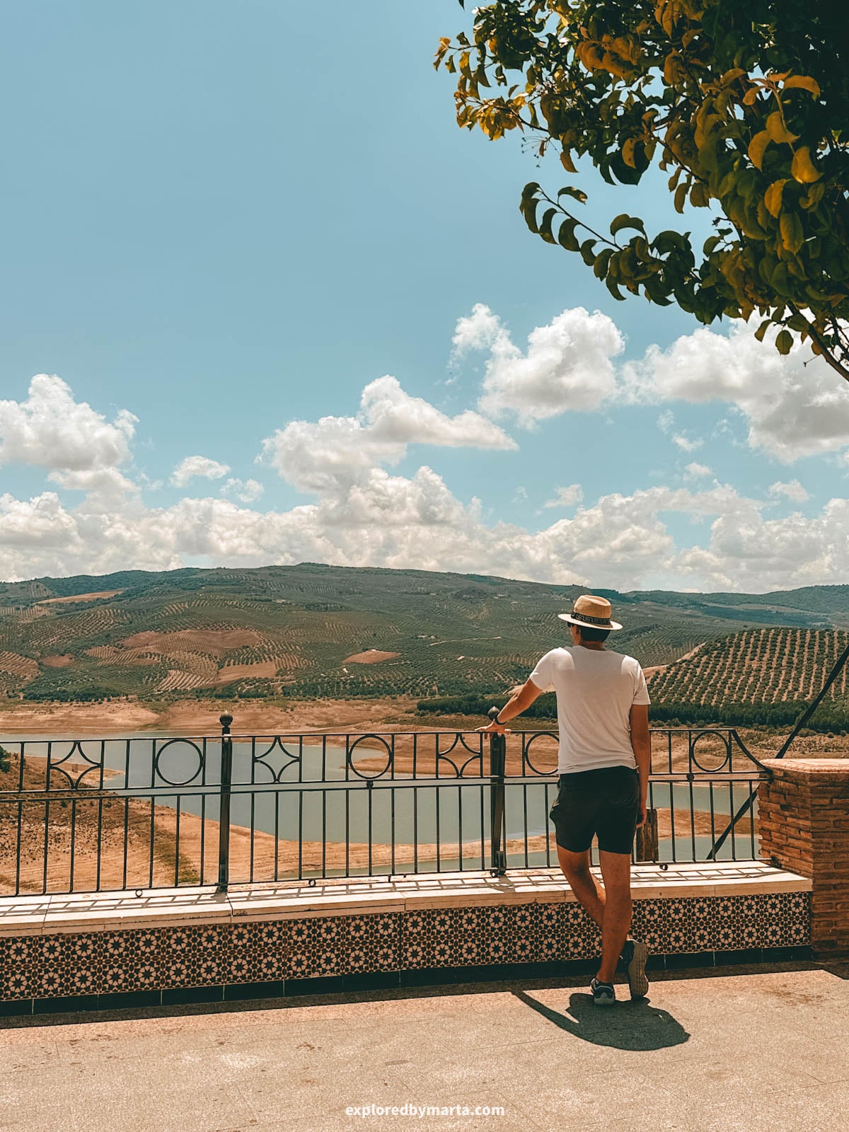View of largest artificial lake in Andalusia from Mirador del Parque in Iznajar, Spain