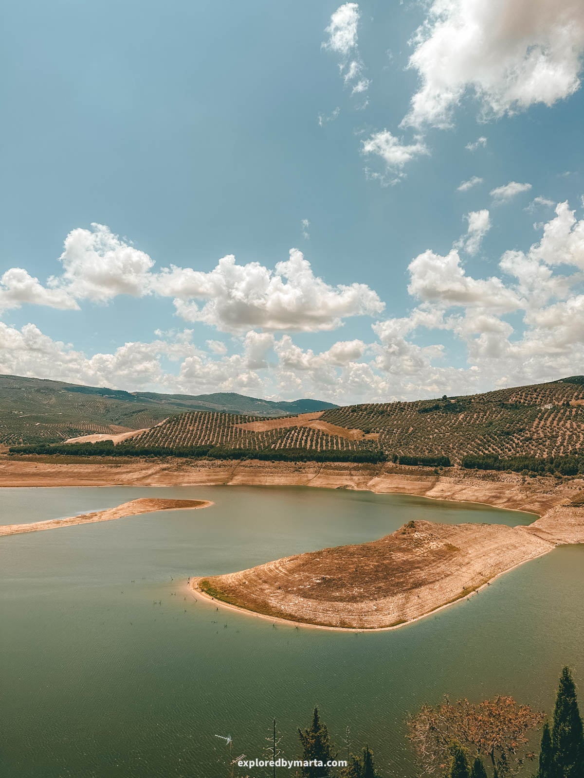 View of largest artificial lake in Andalusia from Mirador del Parque in Iznajar, Spain