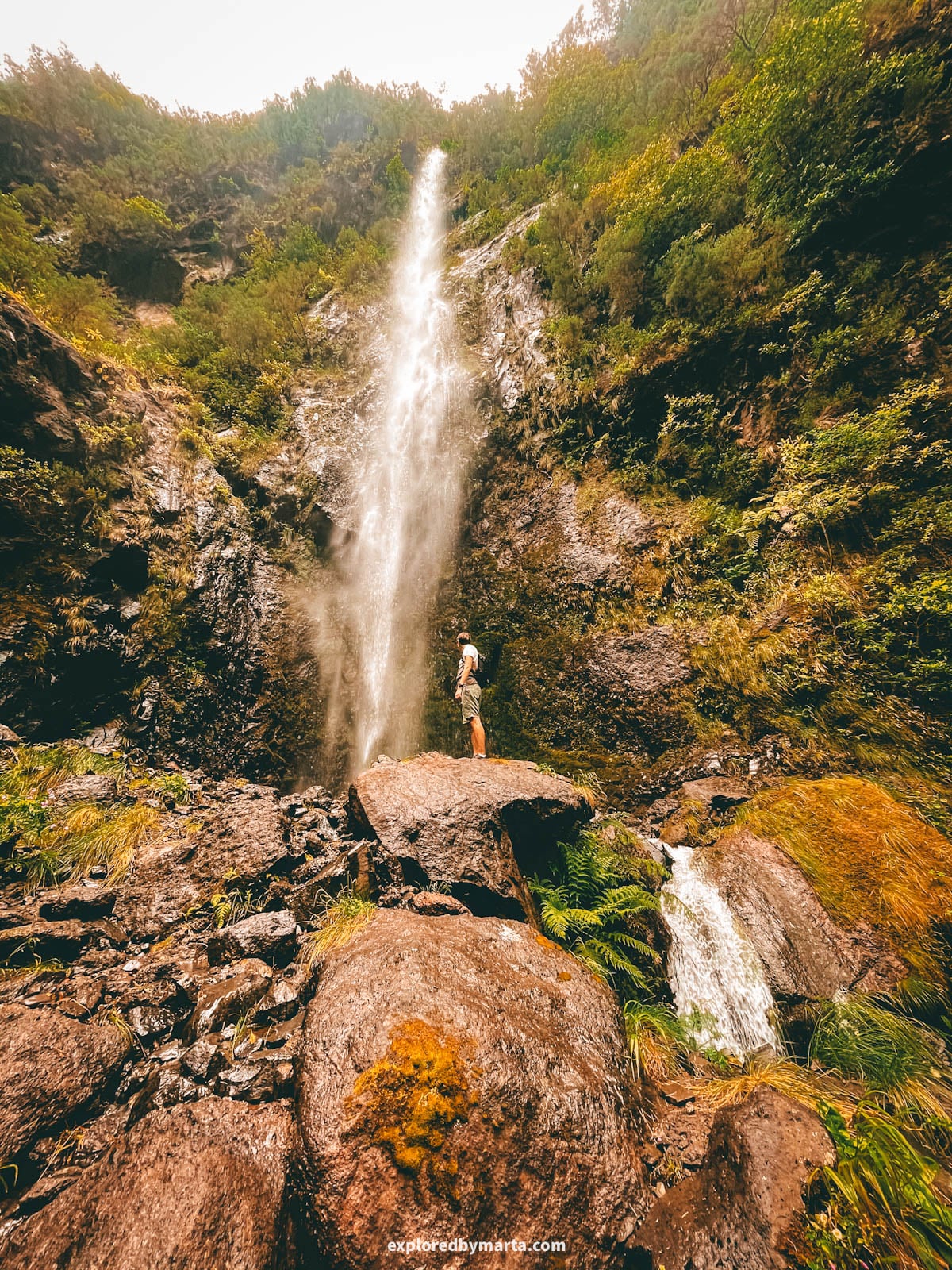 Waterfall along Levada do Caldeirão Verde-Caldeirão do Inferno hike in Madeira, Portugal