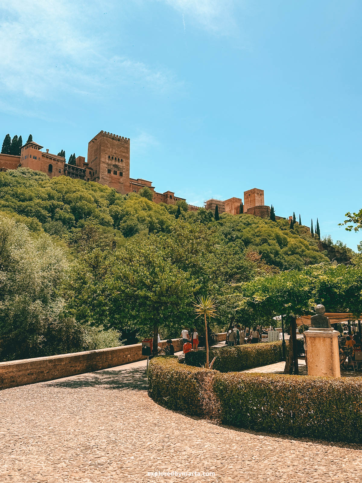 Alhambra views from Paseo de los Tristes in Granada, Spain