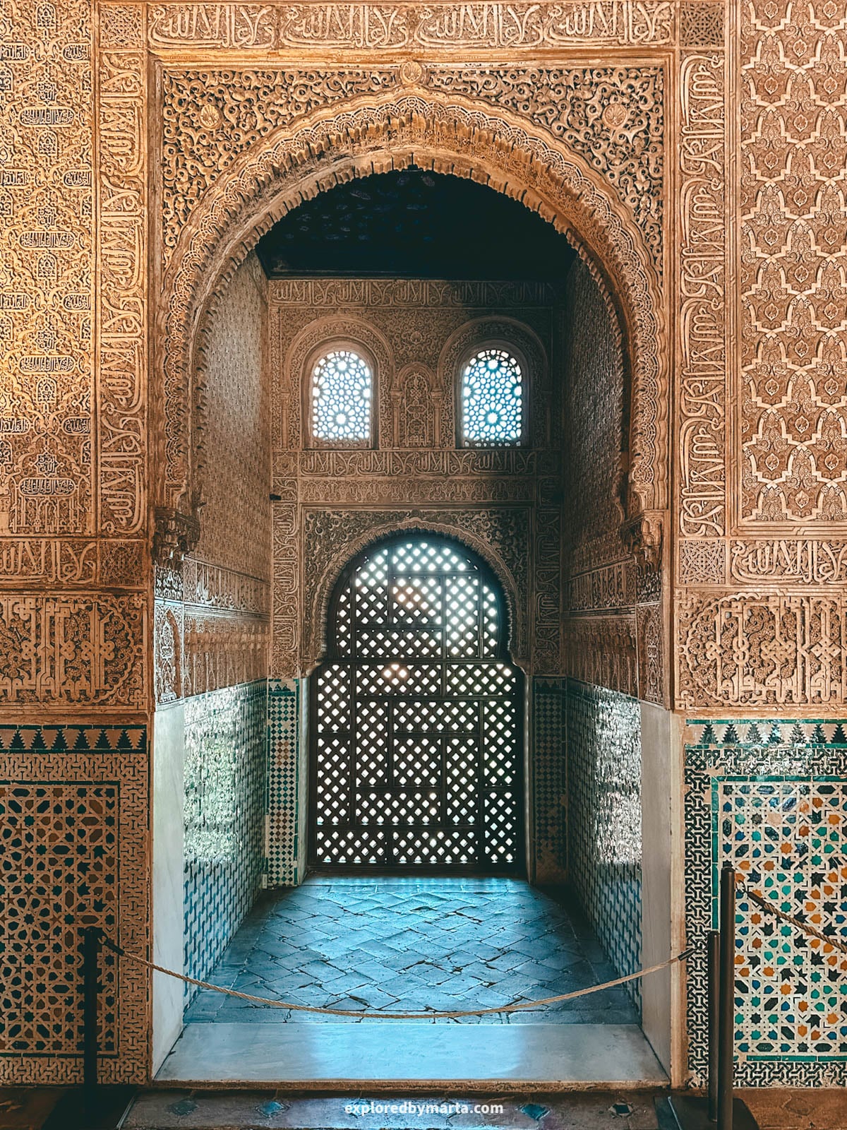Amazing architecture inside the Nasrid Palaces in the Alhambra, Granada, Spain