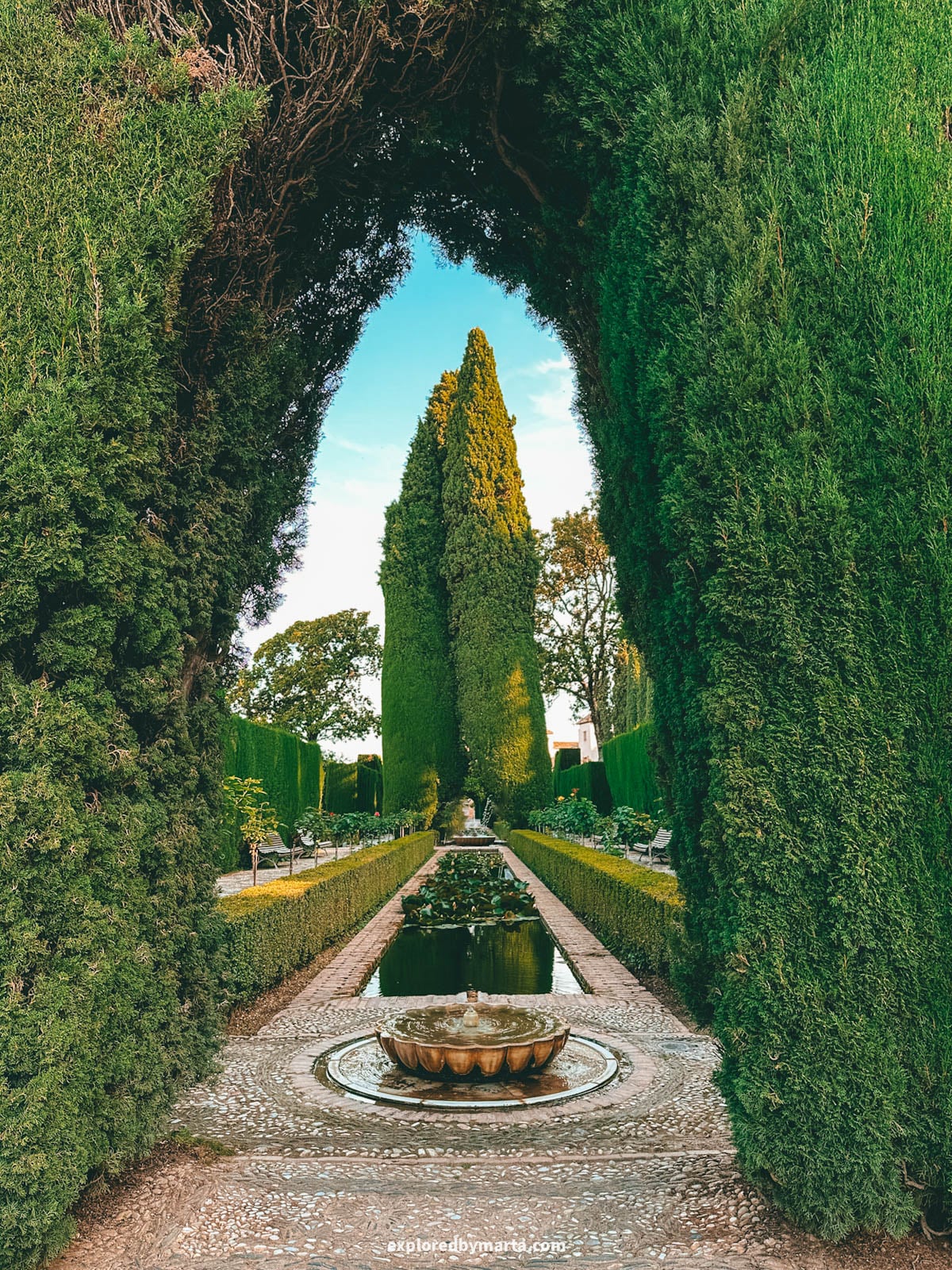 Generalife gardens and summer palace in the Alhambra, Granada, Spain