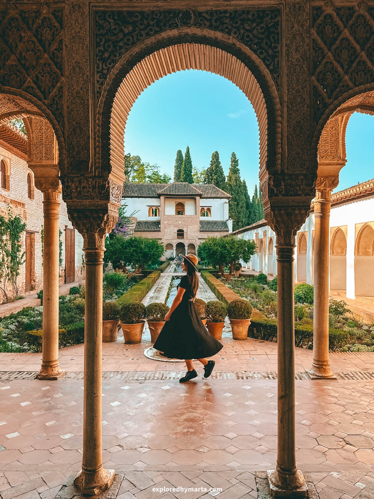 Generalife gardens and summer palace in the Alhambra, Granada, Spain