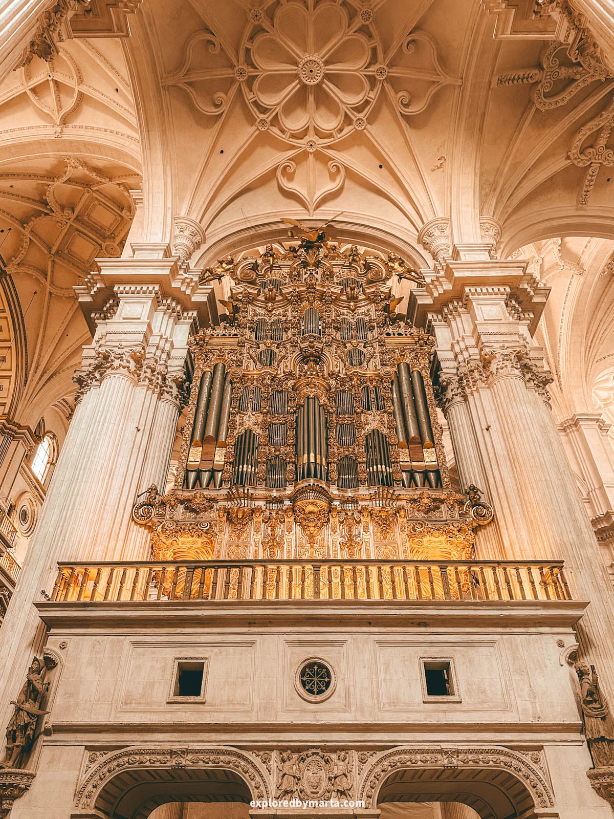 Organ inside the Granada Cathedral in Granada, Spain