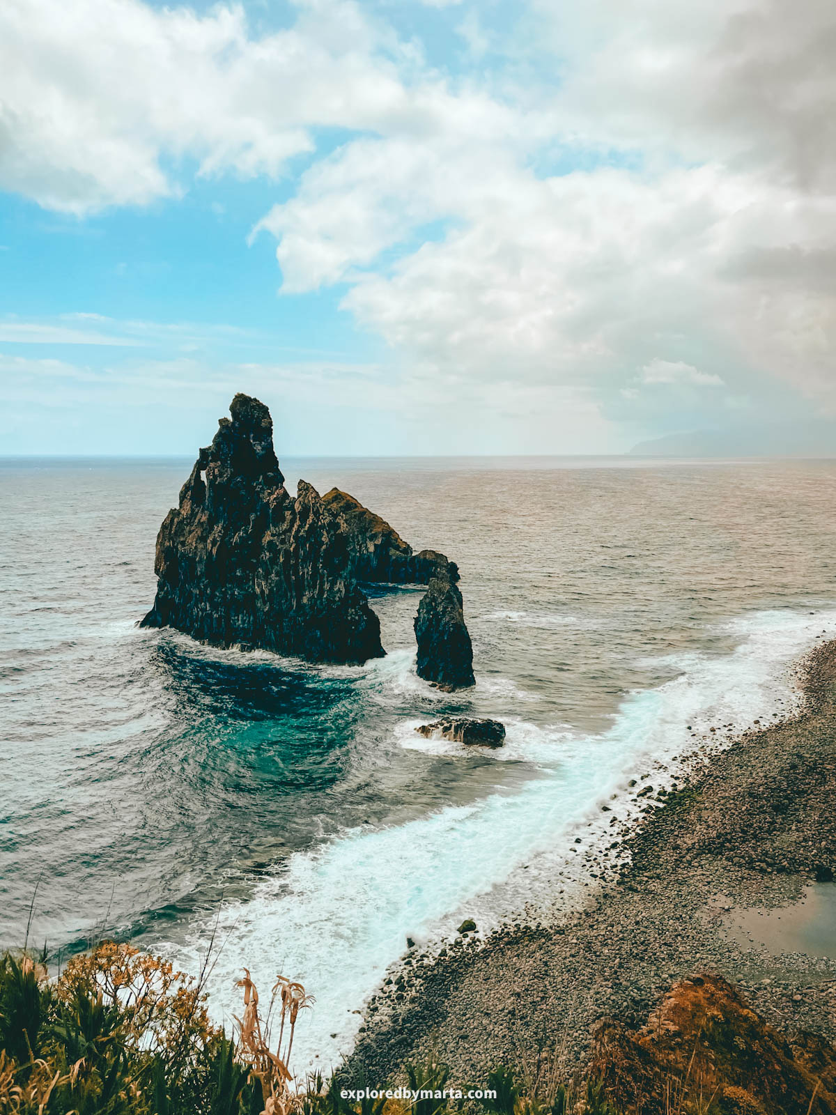 Ilhéus da Ribeira da Janela volcanic rock formations in Madeira, Portugal