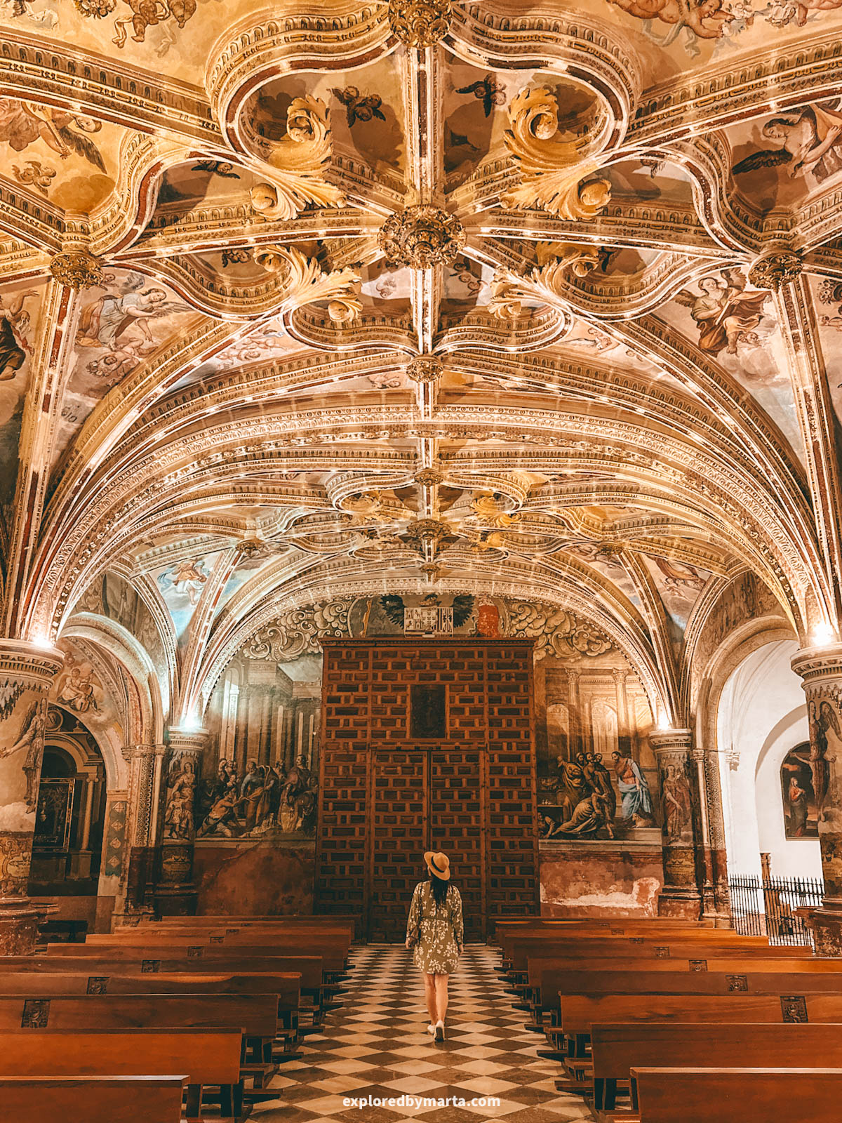 Gorgeous ceiling inside a church in Monasterio de San Jerónimo in Granada, Spain