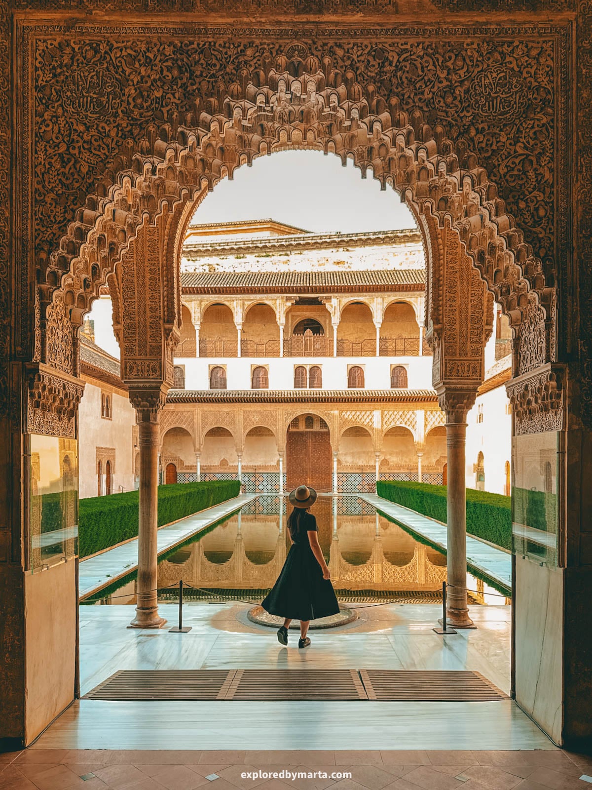 Patio de los Arrayanes or Patio de Comares in the Nasrid Palaces in the Alhambra, Granada, Spain