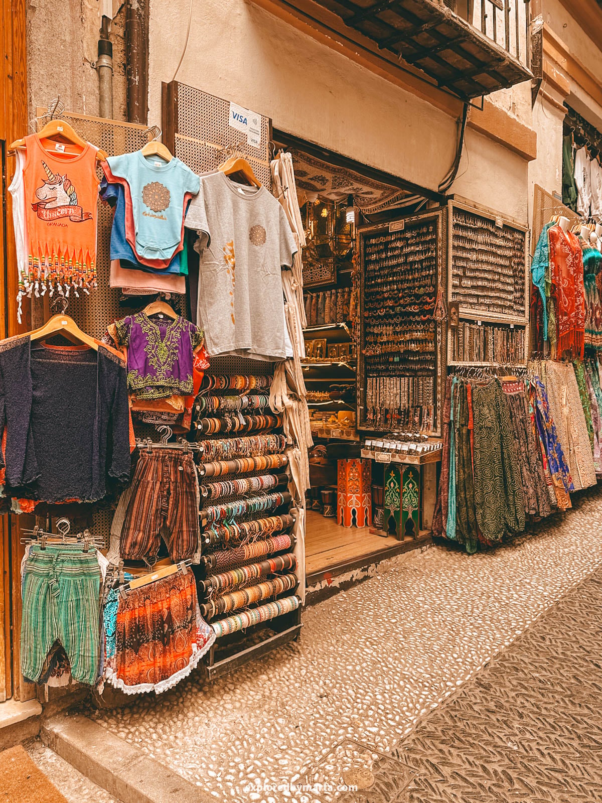 Shopping on Calle Calderería Nueva in Granada, Spain