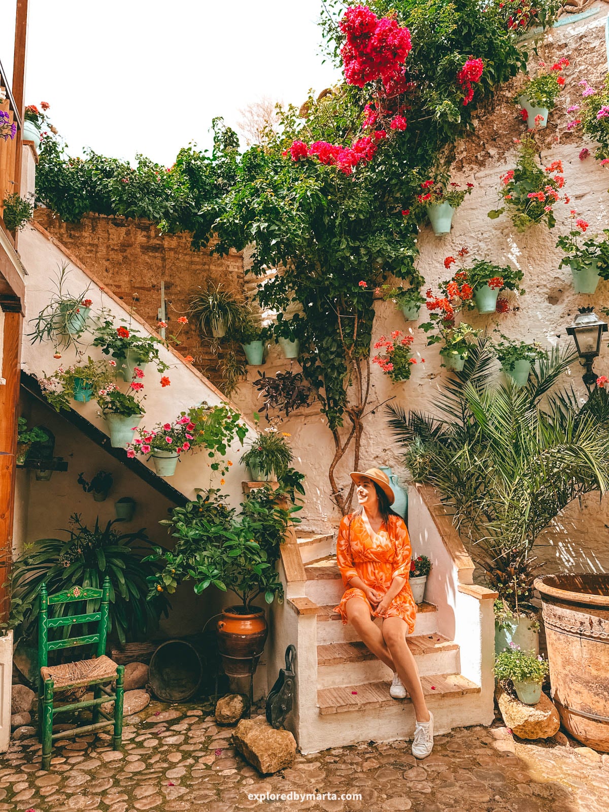 Visiting the famous flower courtyards Patios de Córdoba in San Basilio neighborhood in Córdoba, Spain