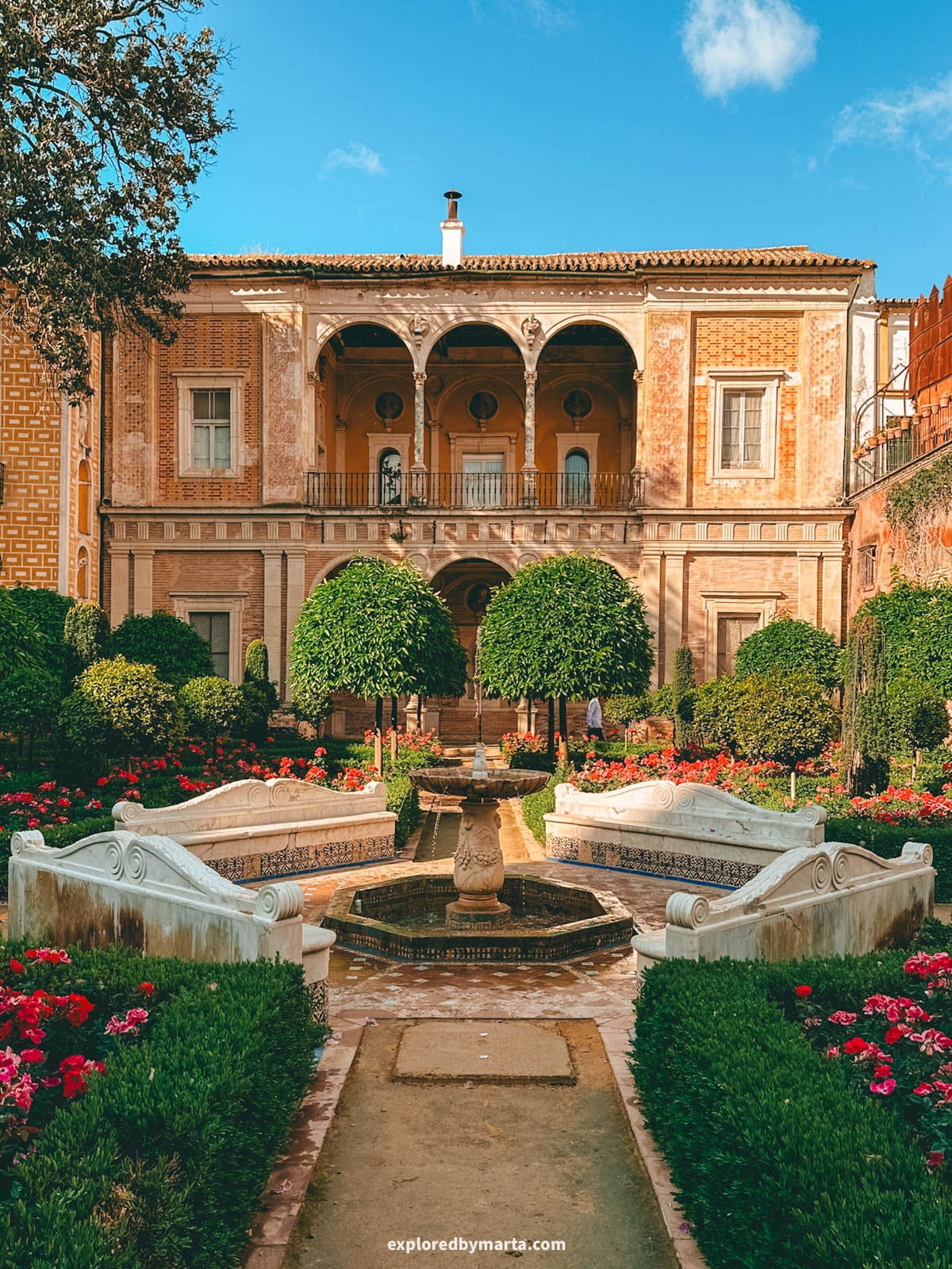 Beautiful gardens at Casa de Pilatos in Seville, Spain