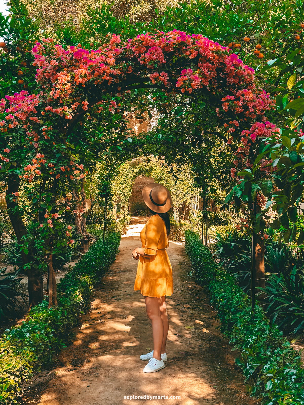Blooming gardens at Palacio de las Dueñas in Seville, Spain
