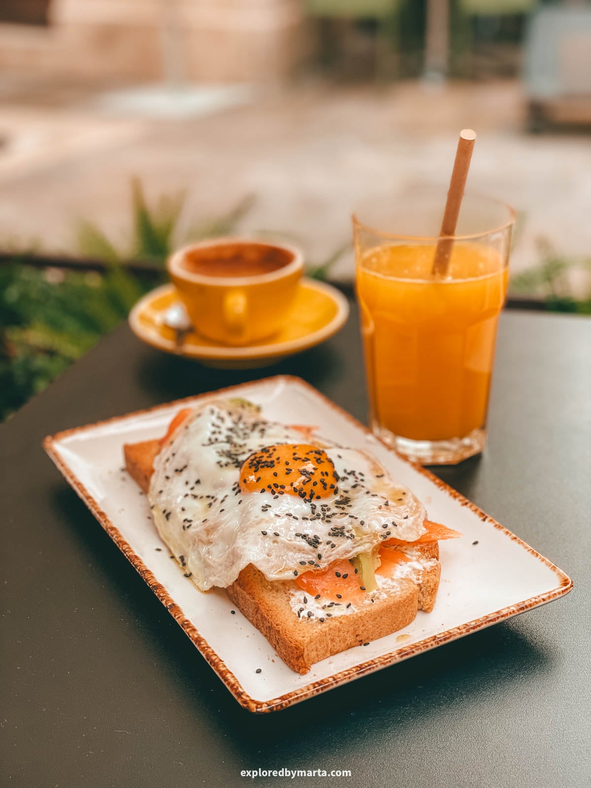 Breakfast and coffee at Santa Coffee in Malaga, Spain