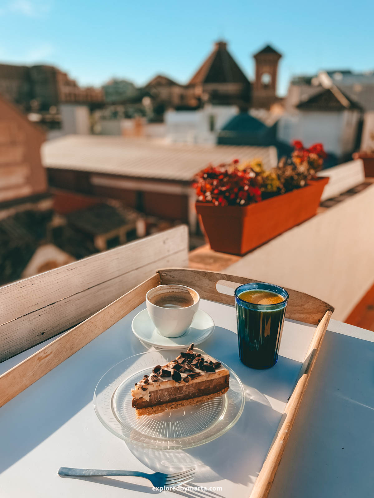 Breakfast on the rooftop at Café Gallery in Malaga, Spain