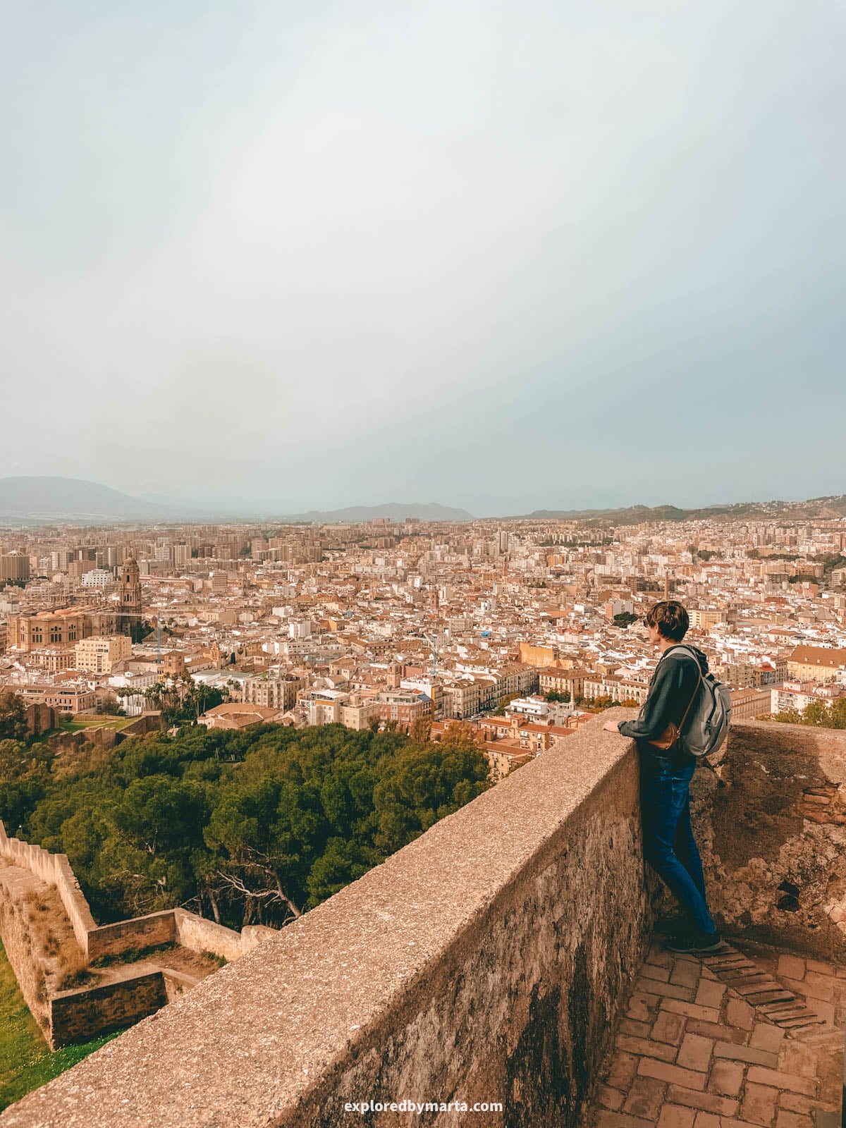 Malaga views from Castillo de Gibralfaro in Malaga, Spain