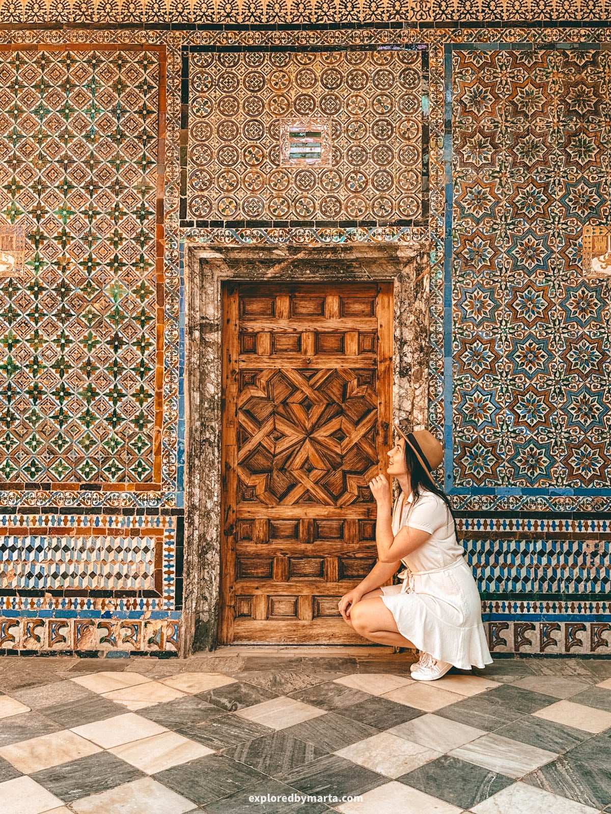 Colorful azulejo tilework at Casa de Pilatos in Seville, Spain