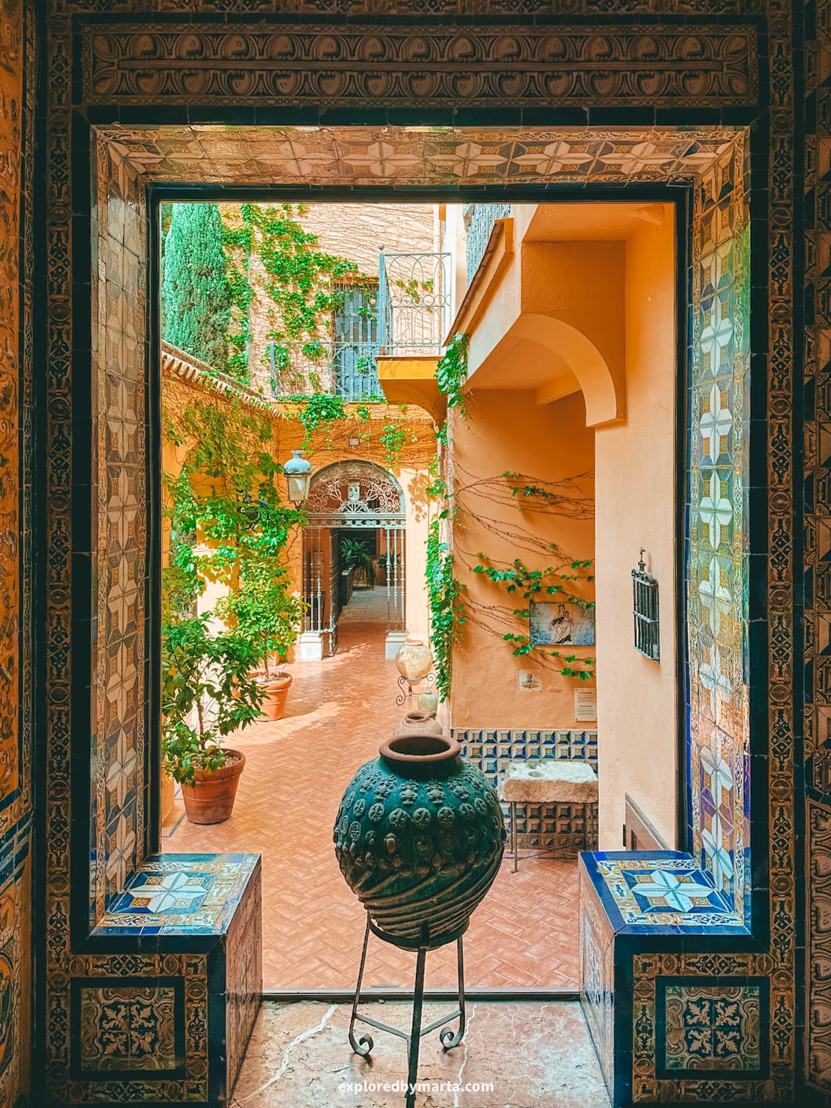 Colorful azulejo tilework at Palacio de la Condesa de Lebrija in Seville, Spain