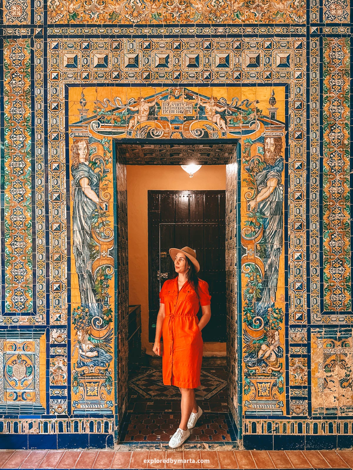 Colorful azulejo tilework at Palacio de la Condesa de Lebrija in Seville, Spain