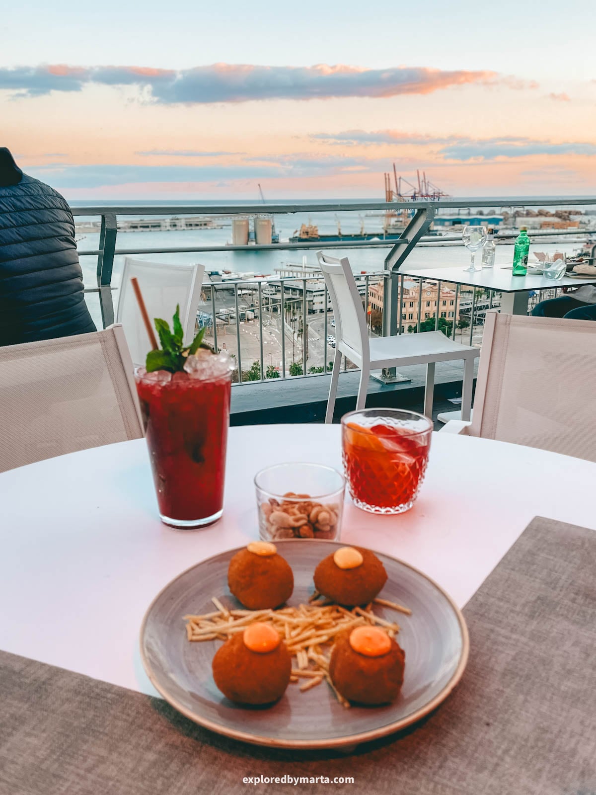Dinner on the rooftop of AC Hotel Málaga Palacio in Malaga, Spain
