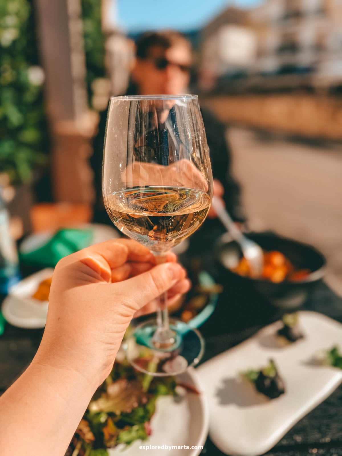 Glass of wine and tapas for lunch at Gastro-Bar Tapetece in Guadalest, Spain