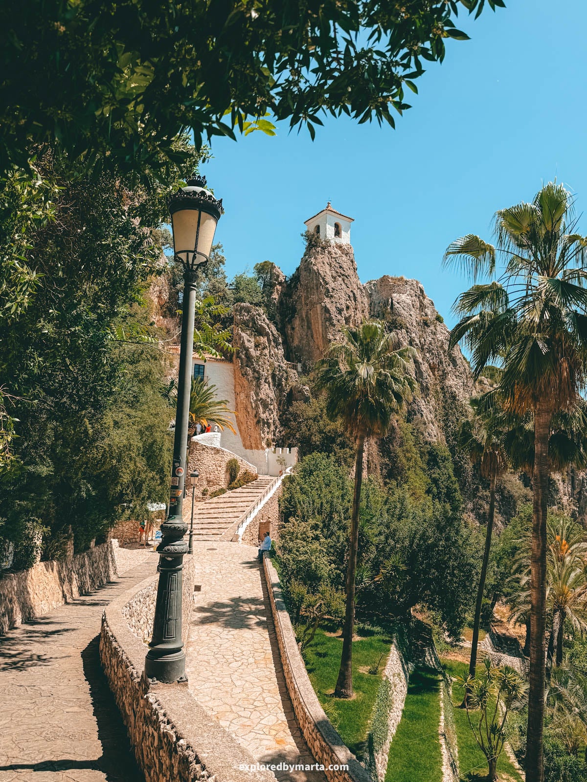 Guadalest bell tower perched on the rock in Guadalest, Spain