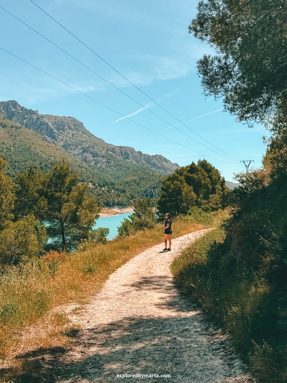 Hiking around the turquoise Guadalest reservoir in Valencia Region, Spain