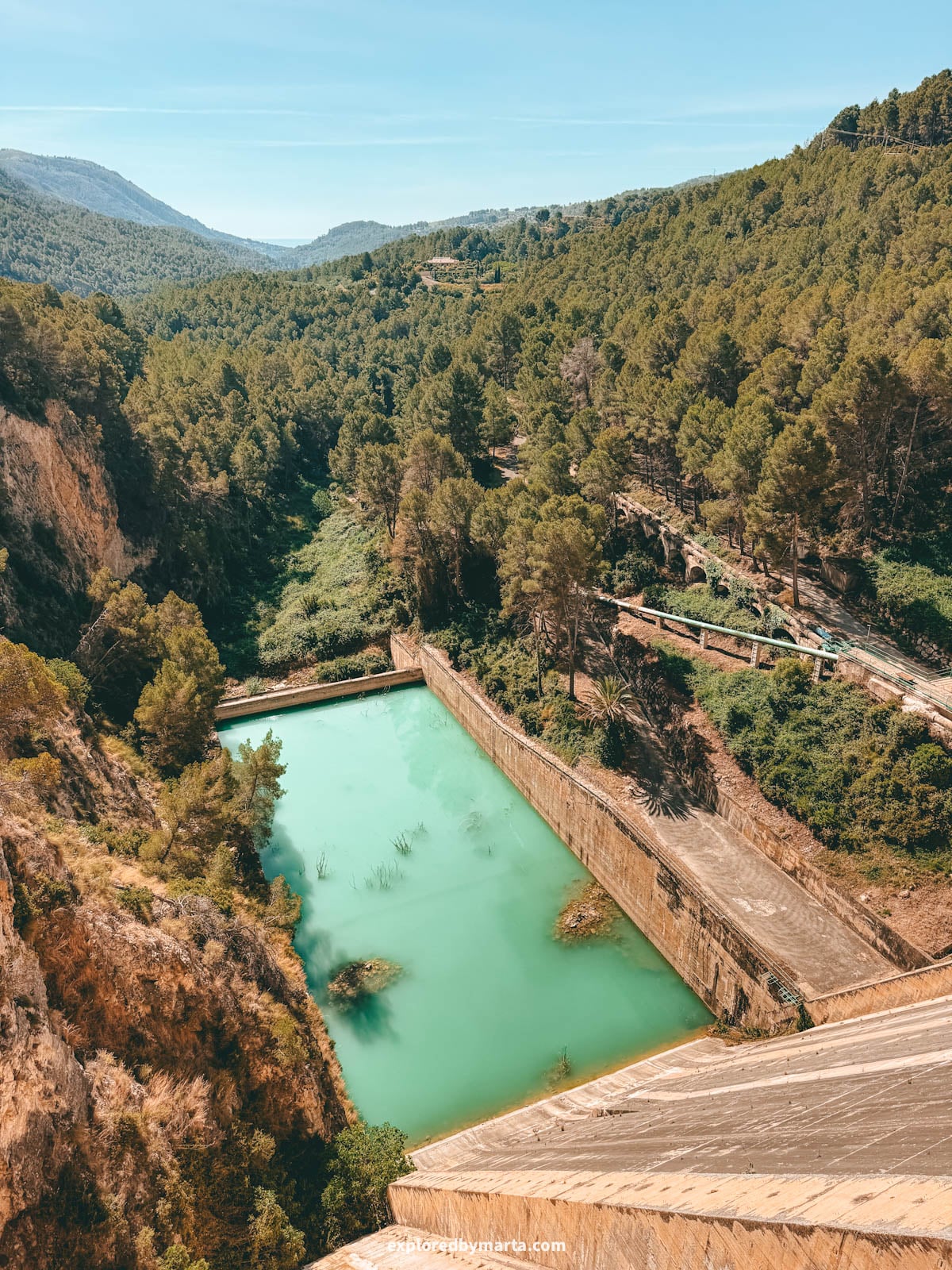 Hiking around the turquoise Guadalest reservoir in Valencia Region, Spain