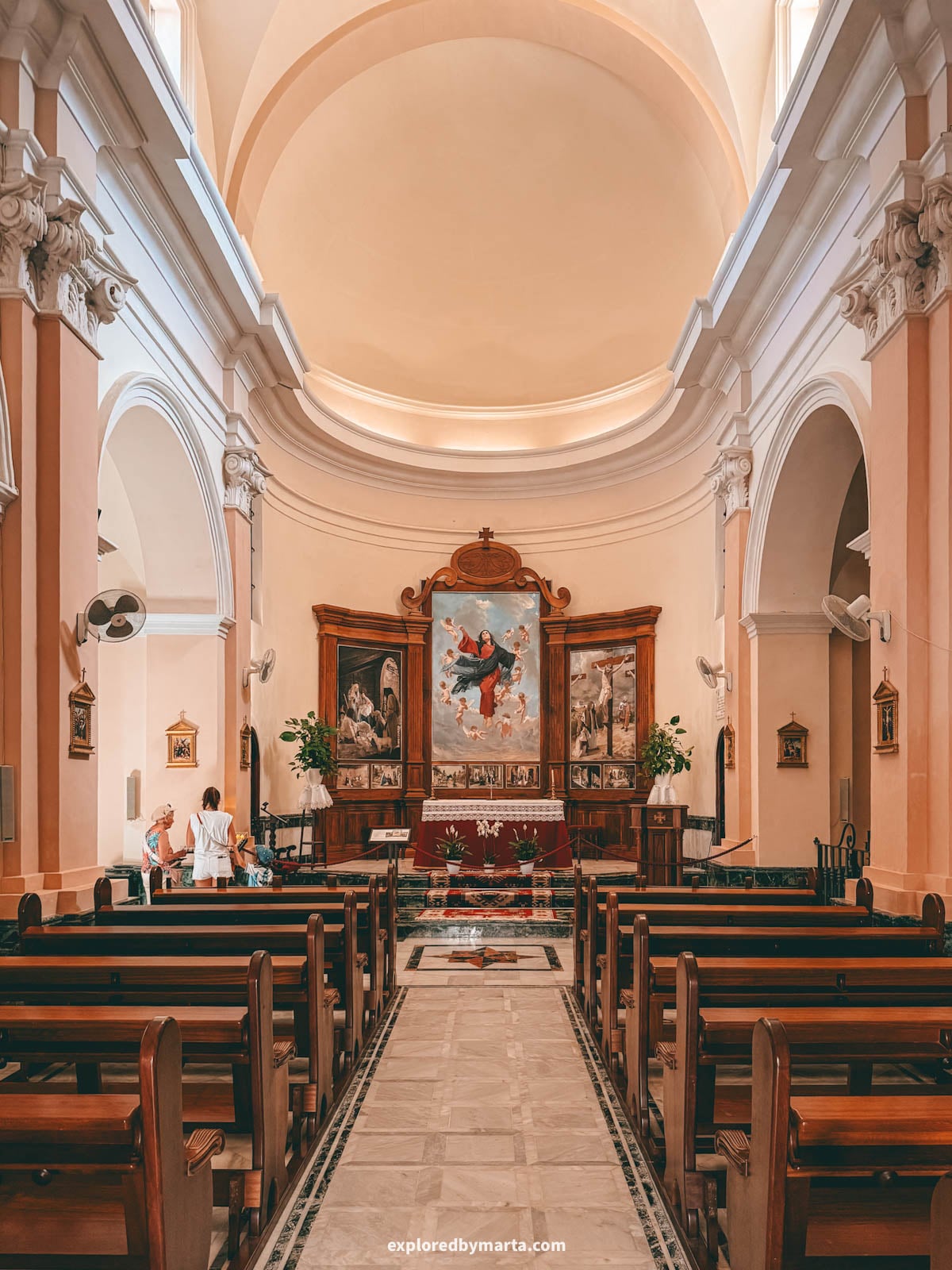 Interior of the Guadalest church looking toward the altar in Guadalest, Spain