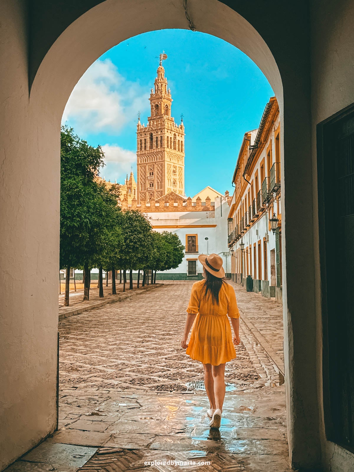 La Giralda seen from Patio de Banderas in Seville, Spain