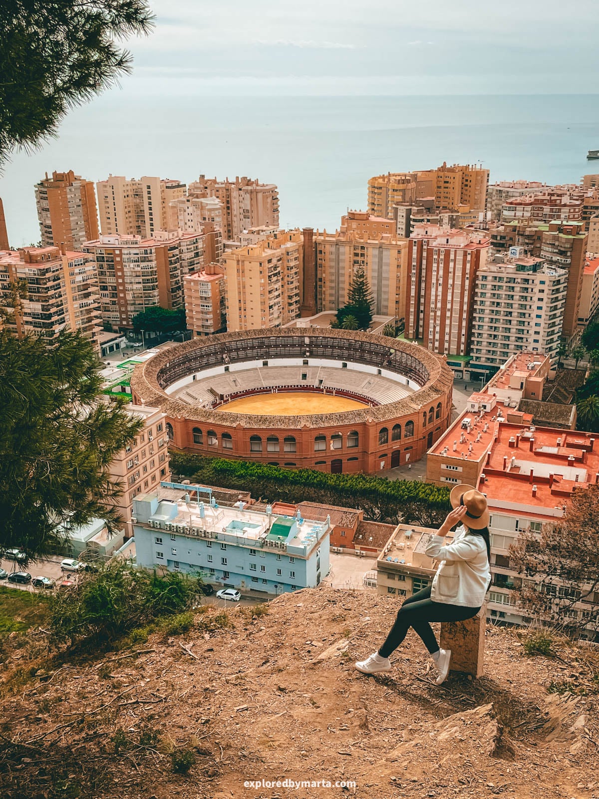 Malaga view from Mirador de la Coracha on Gibralfaro hill in Malaga, Spain