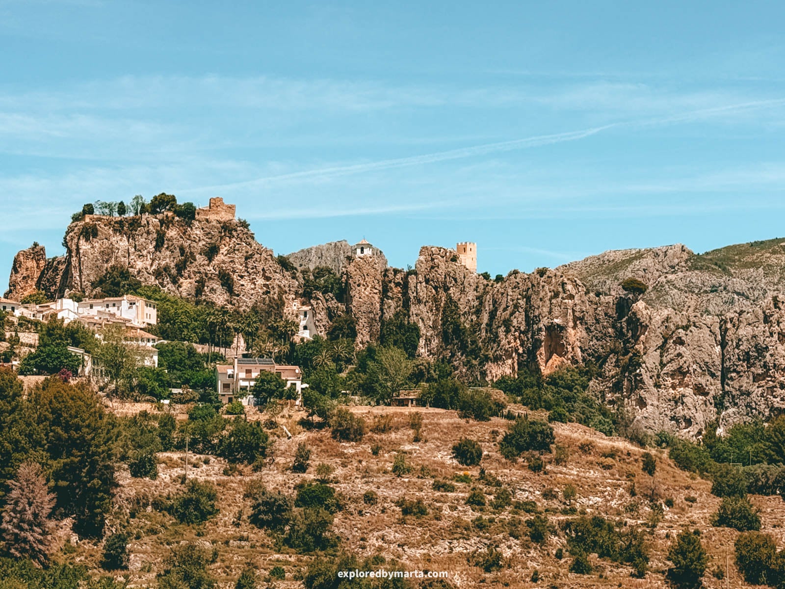 The white village of Guadalest on its rocky crag in Valencia Region in Spain
